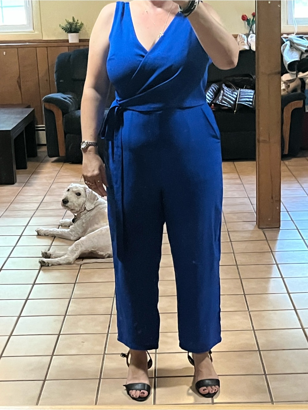 Lulu's Electric Blue Sleeveless Wrap Jumpsuit